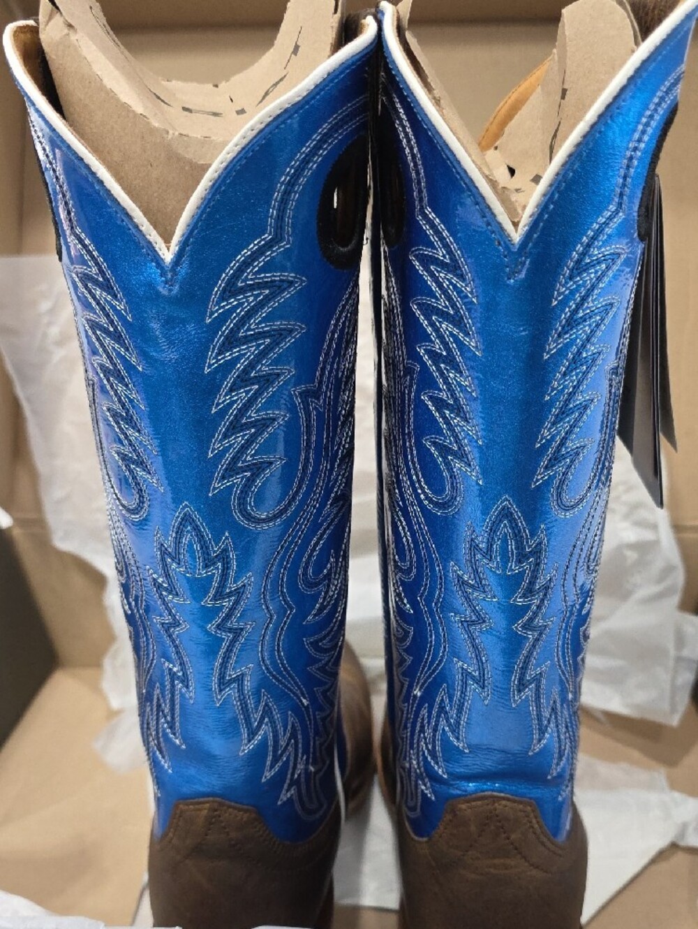 Ariat NIB Men's Size 11 EE Wide Ringer Western Boots Brown/Bright Blue TOBx - Picture 13 of 15